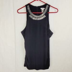 Vintage Cache black metal beaded top Size medium ruched sides 90s Retro Glam